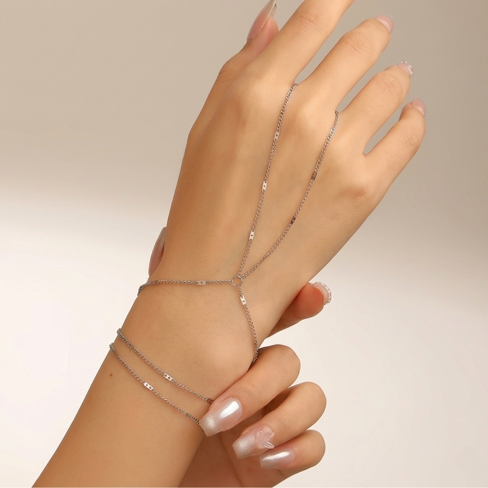 Waterproof Tarnish Free Silver Multi-Layer Hand Chain Bracelet